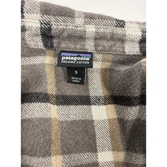 Patagonia Womens Organic Cotton Flannel Shirt Grey Tan Plaid Button Down S - Picture 13 of 13